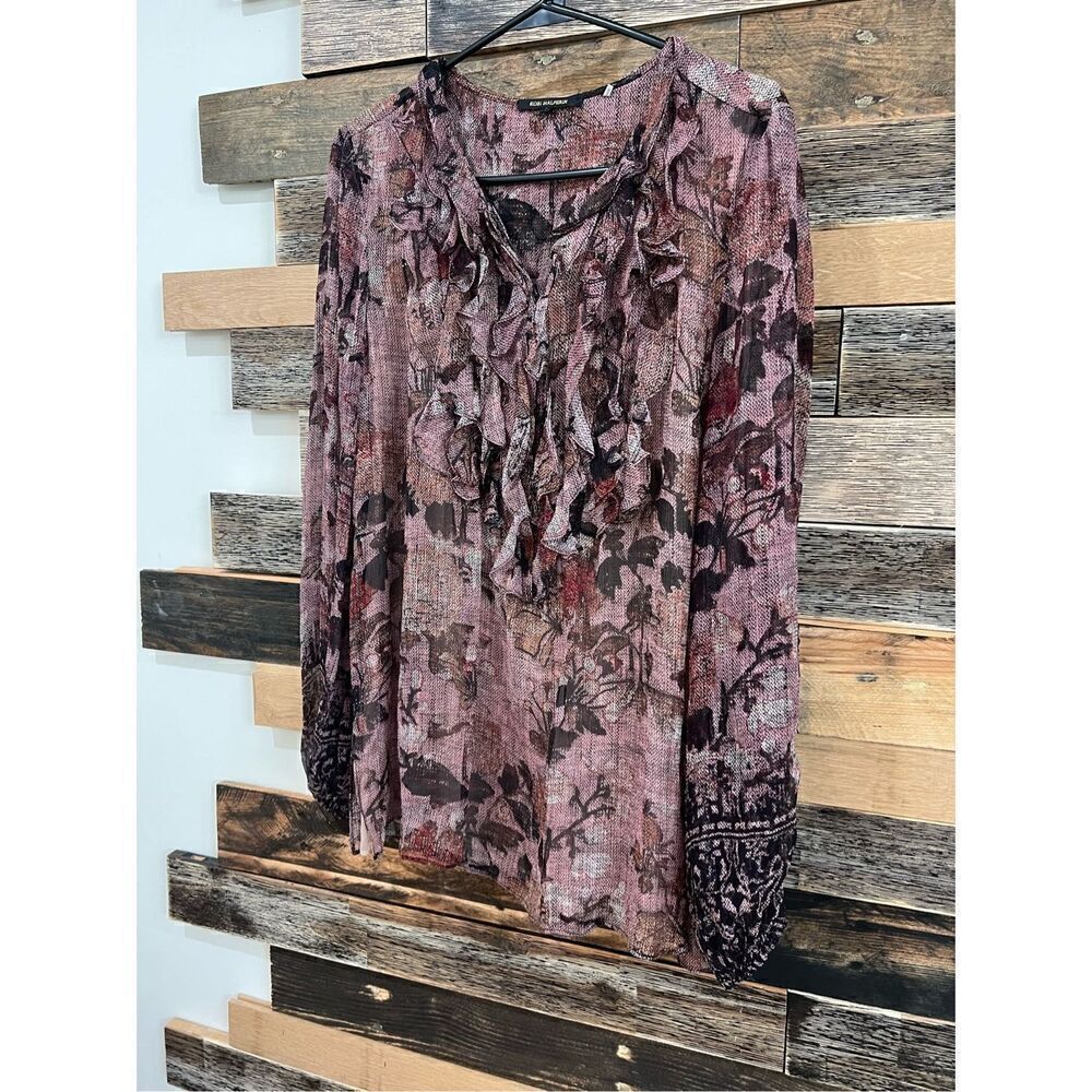 Kobi Halperin Floral Print long Sleeve silk Blouse Sz S